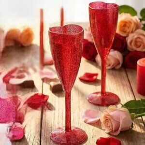 💞 Valentine's Day RED Heart Shaped Champagne Glasses Flutes 💞